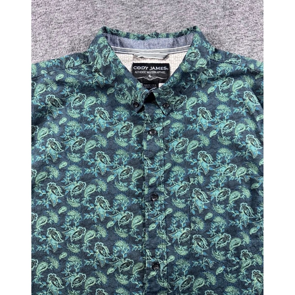 Cody James Mens 2XL Green Paisley Western Button Down Long Sleeve Shirt - Picture 8 of 9